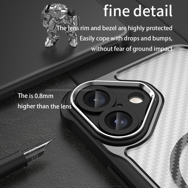 For iPhone 16 Carbon Fiber Texture MagSafe Translucent Phone Case(Blue)