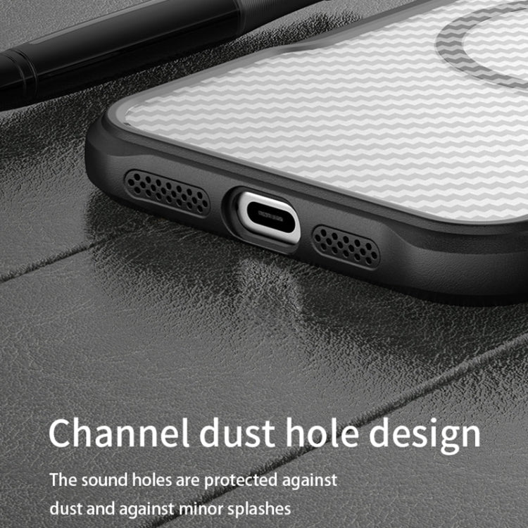 For iPhone 16 Carbon Fiber Texture MagSafe Translucent Phone Case(Blue)