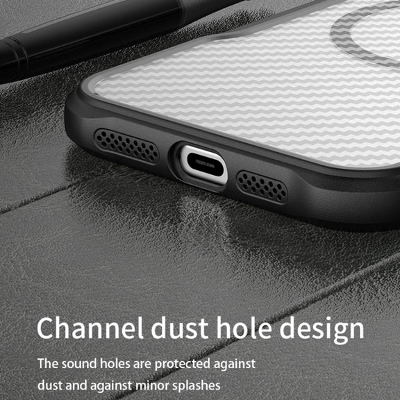 For iPhone 16 Carbon Fiber Texture MagSafe Translucent Phone Case(Blue)