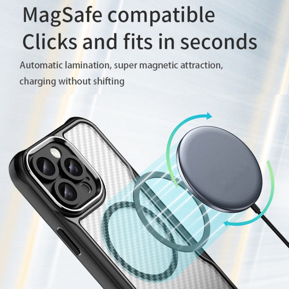 For iPhone 16 Pro Carbon Fiber Texture MagSafe Translucent Phone Case(Black)