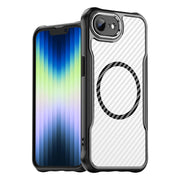 For iPhone 16e Carbon Fiber Texture MagSafe Translucent Phone Case(Black)