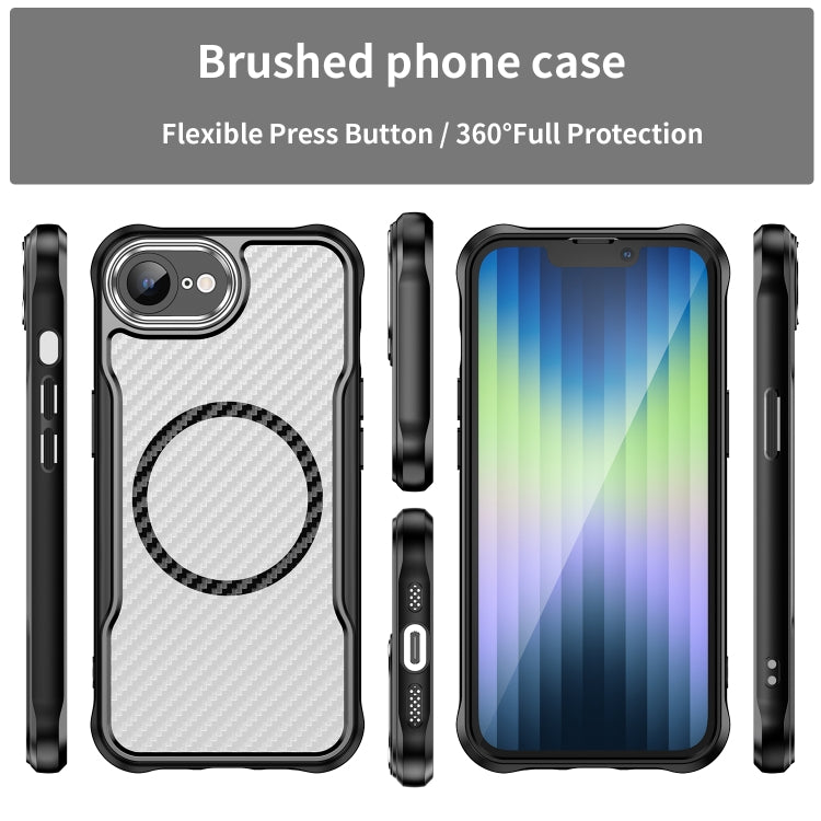 For iPhone 16e Carbon Fiber Texture MagSafe Translucent Phone Case(Black)