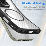 For iPhone 16e Carbon Fiber Texture MagSafe Translucent Phone Case(Black)