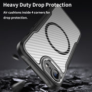 For iPhone 16e Carbon Fiber Texture MagSafe Translucent Phone Case(Black)