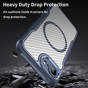 For iPhone 16e Carbon Fiber Texture MagSafe Translucent Phone Case(Blue)