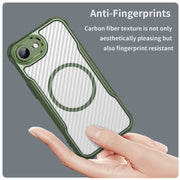 For iPhone 16e Carbon Fiber Texture MagSafe Translucent Phone Case(Green)