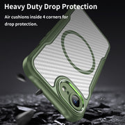For iPhone 16e Carbon Fiber Texture MagSafe Translucent Phone Case(Green)