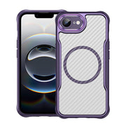 For iPhone 16e Carbon Fiber Texture MagSafe Translucent Phone Case(Purple)