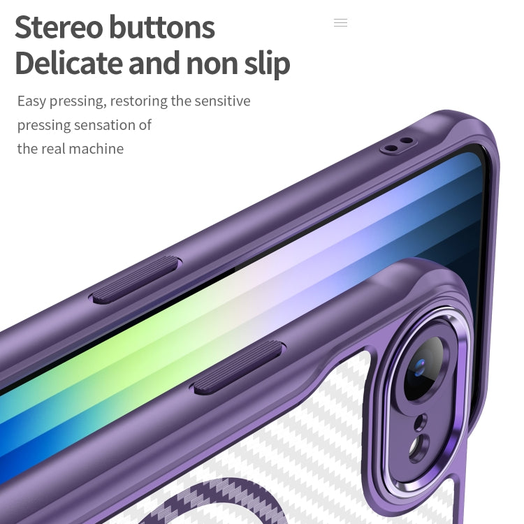 For iPhone 16e Carbon Fiber Texture MagSafe Translucent Phone Case(Purple)