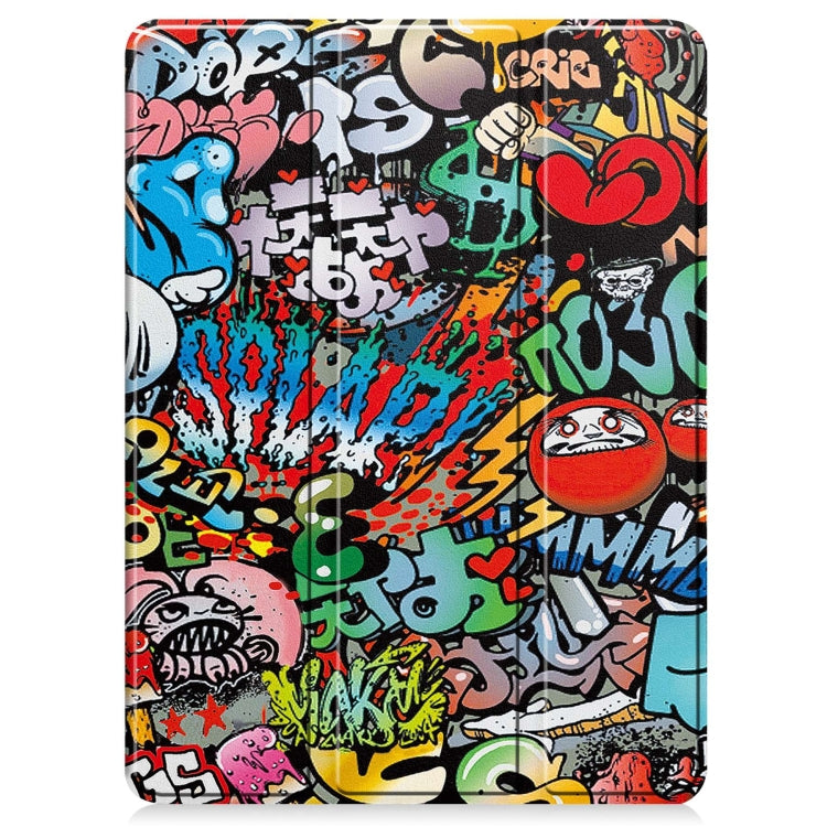 For iPad Pro 11 2024 Custer Painted 3-Fold Holder Smart Leather Tablet Case with Pen Tray(Graffiti)