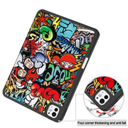 For iPad Pro 11 2024 Custer Painted 3-Fold Holder Smart Leather Tablet Case with Pen Tray(Graffiti)