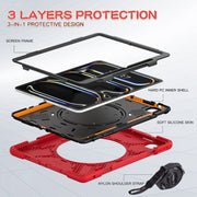 For iPad Pro 11 2024 Silicone Hybrid PC Tablet Case with Holder & Shoulder Strap(Red)
