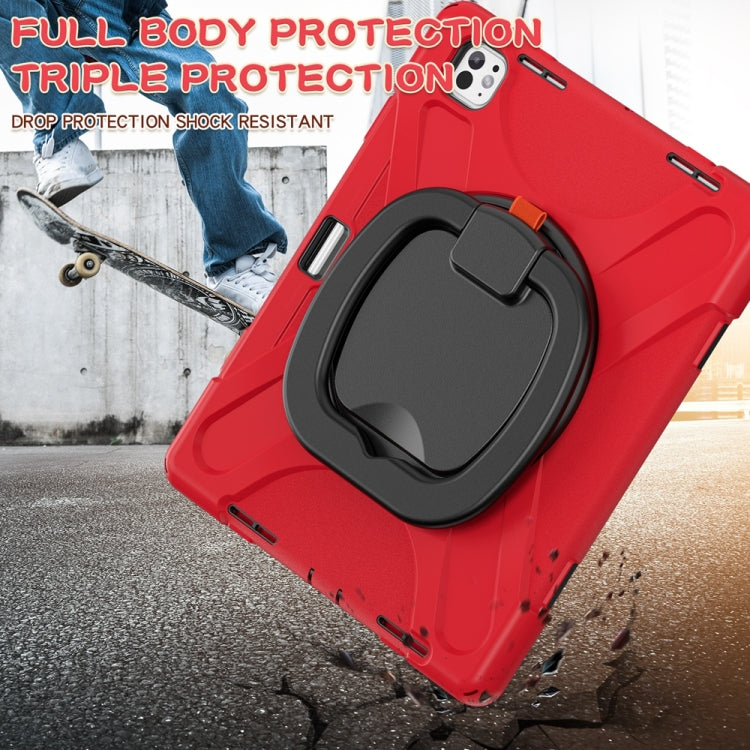 For iPad Pro 11 2024 Silicone Hybrid PC Tablet Case with Holder & Shoulder Strap(Red)