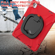 For iPad Pro 11 2024 Silicone Hybrid PC Tablet Case with Holder & Shoulder Strap(Red)