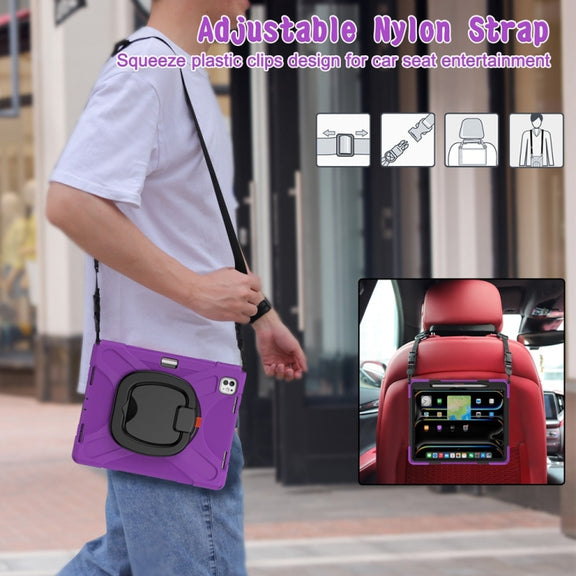 For iPad Pro 11 2024 Silicone Hybrid PC Tablet Case with Holder & Shoulder Strap(Purple)