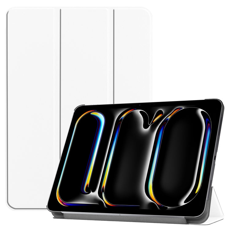 For iPad Pro 11 2024 Custer TPU Pure Color 3-Fold Holder Smart Leather Tablet Case with Pen Tray(White)