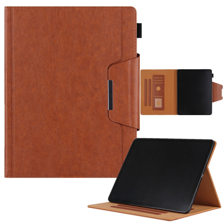 For iPad Pro 13 2024 Solid Color Metal Buckle Leather Smart Tablet Case(Brown)
