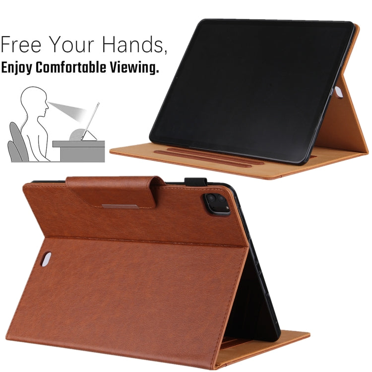 For iPad Pro 11 2024 Solid Color Metal Buckle Leather Smart Tablet Case(Brown)