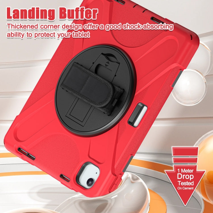 For iPad Air 11 2024 / Air 11 2025 Rotatable Holder Silicone Hybrid PC Tablet Case with Shoulder Strap(Red)