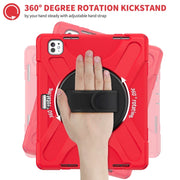 For iPad Pro 13 2024 Rotatable Holder Silicone Hybrid PC Tablet Case with Shoulder Strap(Red)