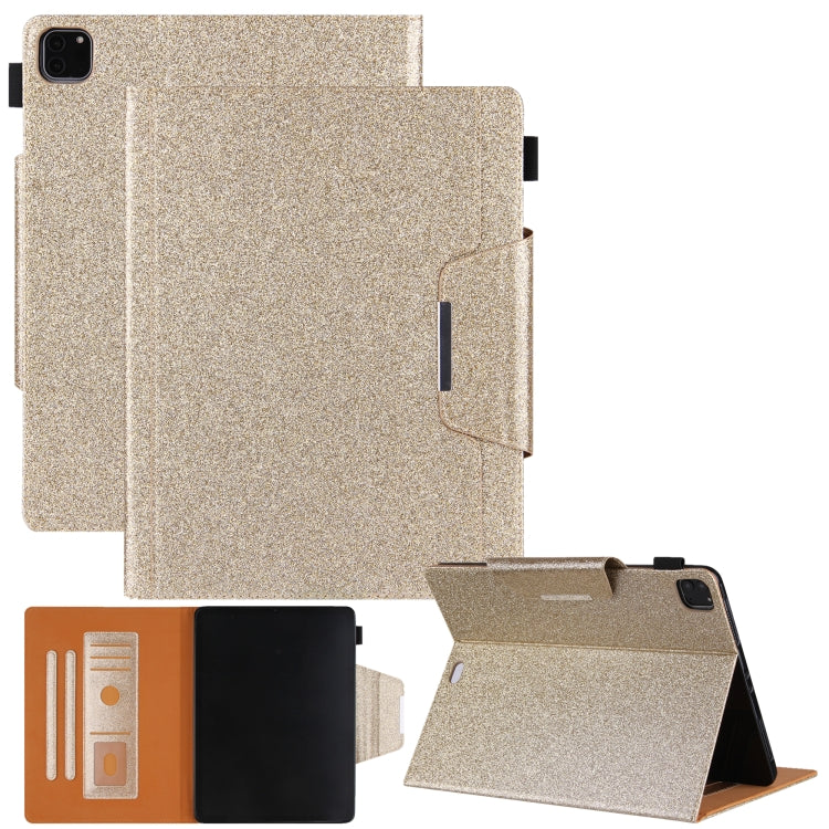 For iPad Pro 11 2024 Glitter Metal Buckle Leather Smart Tablet Case(Gold)
