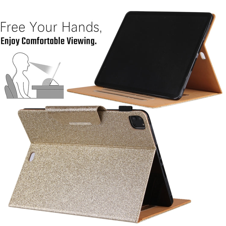 For iPad Pro 11 2024 Glitter Metal Buckle Leather Smart Tablet Case(Gold)