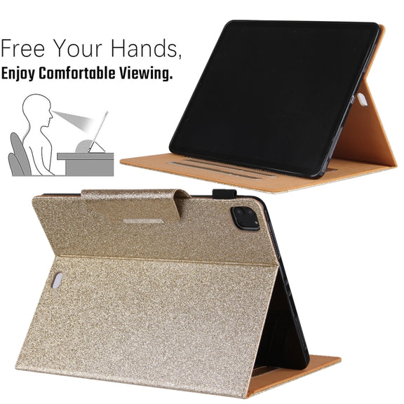 For iPad Pro 11 2024 Glitter Metal Buckle Leather Smart Tablet Case(Gold)