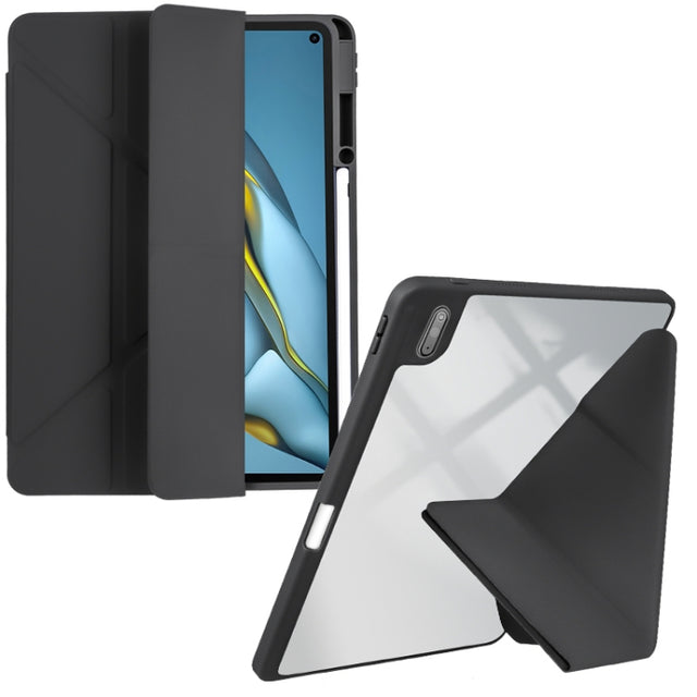 For Huawei MatePad 10.8 Clear Acrylic Deformation Leather Tablet Case(Black)