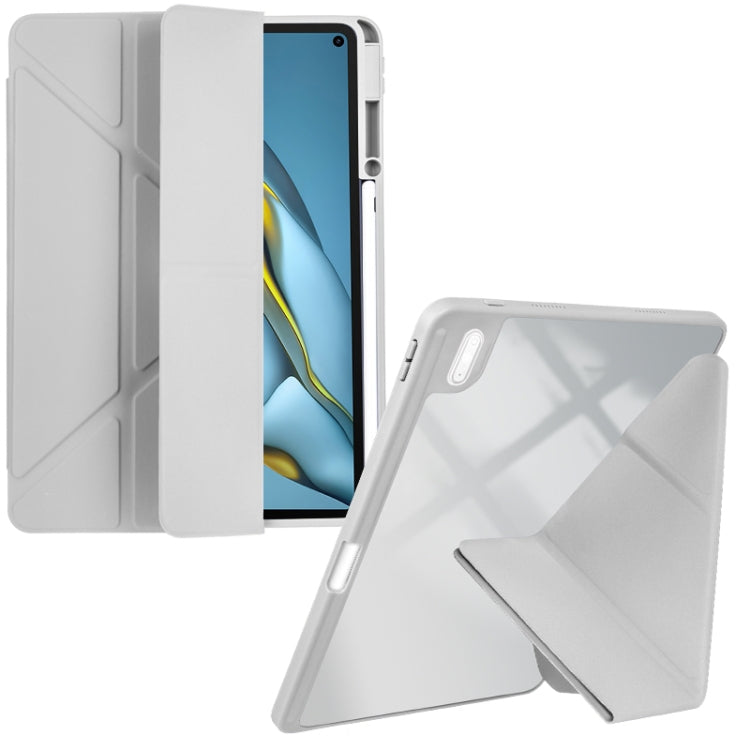 For Huawei MatePad 10.8 Clear Acrylic Deformation Leather Tablet Case(Grey)
