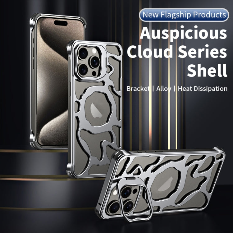 For iPhone 16 Pro Max Auspicious Cloud Series MagSafe Metal Phone Case with Bracket(Grey)