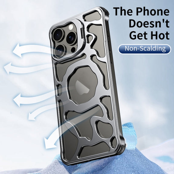 For iPhone 16 Pro Auspicious Cloud Series MagSafe Metal Phone Case with Bracket(Grey)