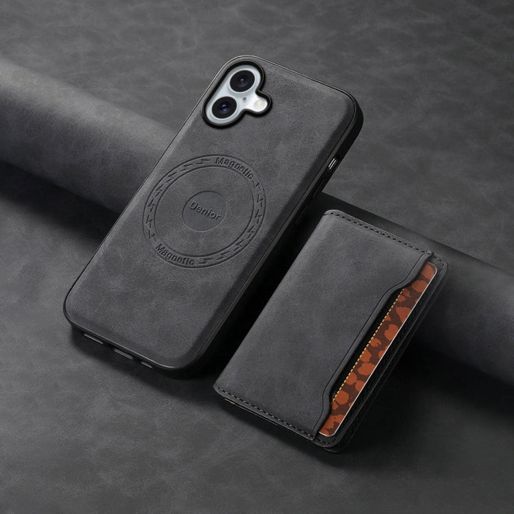 For iPhone 16 Denior D13 Retro Texture Leather MagSafe Card Bag Phone Case(Black)