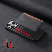 For iPhone 16 Pro Denior D13 Retro Texture Leather MagSafe Card Bag Phone Case(Black)