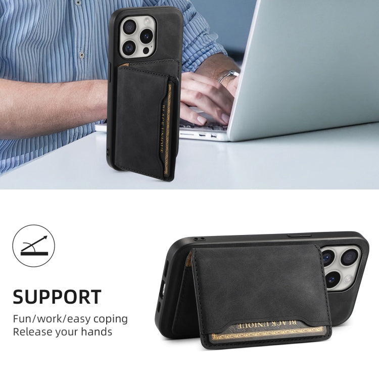For iPhone 16 Pro Denior D13 Retro Texture Leather MagSafe Card Bag Phone Case(Black)