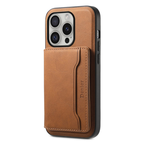 For iPhone 16 Pro Denior D13 Retro Texture Leather MagSafe Card Bag Phone Case(Brown)
