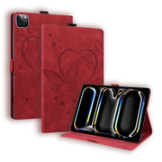 For iPad Pro 13 2024 Love Butterfly Embossed Leather Tablet Case(Red)