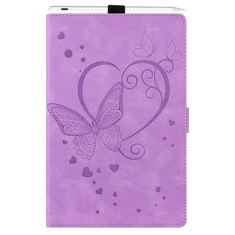 For iPad Pro 13 2024 Love Butterfly Embossed Leather Tablet Case(Purple)