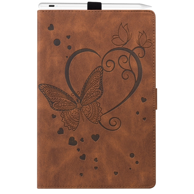 For iPad Pro 13 2024 Love Butterfly Embossed Leather Tablet Case(Brown)