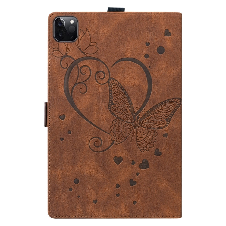 For iPad Pro 13 2024 Love Butterfly Embossed Leather Tablet Case(Brown)