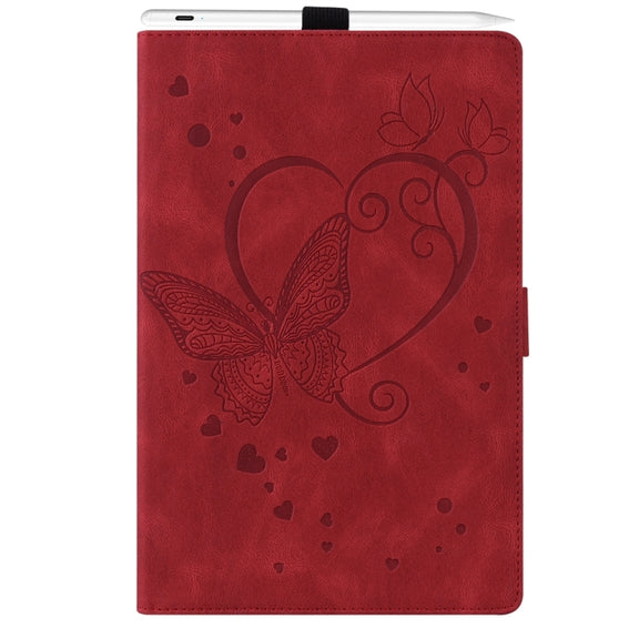 For iPad Pro 11 2024 Love Butterfly Embossed Leather Tablet Case(Red)