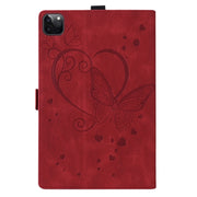 For iPad Pro 11 2024 Love Butterfly Embossed Leather Tablet Case(Red)