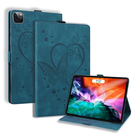 For iPad Pro 11 2024 Love Butterfly Embossed Leather Tablet Case(Blue)