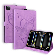 For iPad Pro 11 2024 Love Butterfly Embossed Leather Tablet Case(Purple)