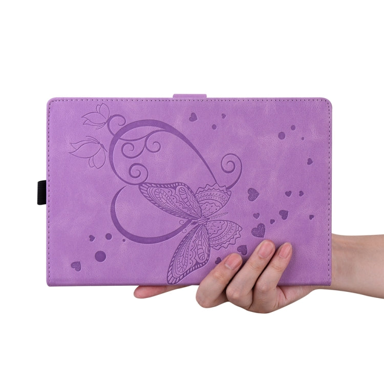 For iPad Pro 11 2024 Love Butterfly Embossed Leather Tablet Case(Purple)