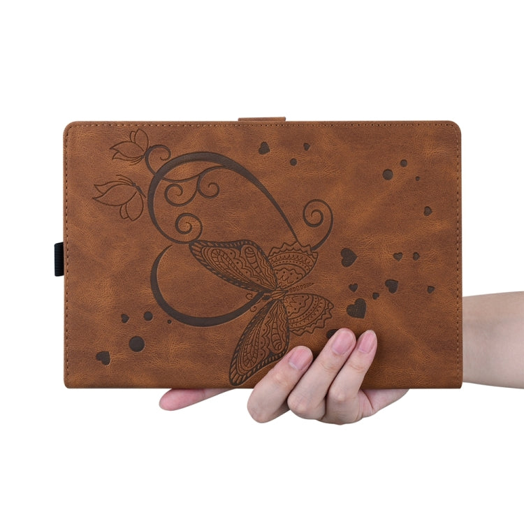 For iPad Pro 11 2024 Love Butterfly Embossed Leather Tablet Case(Brown)