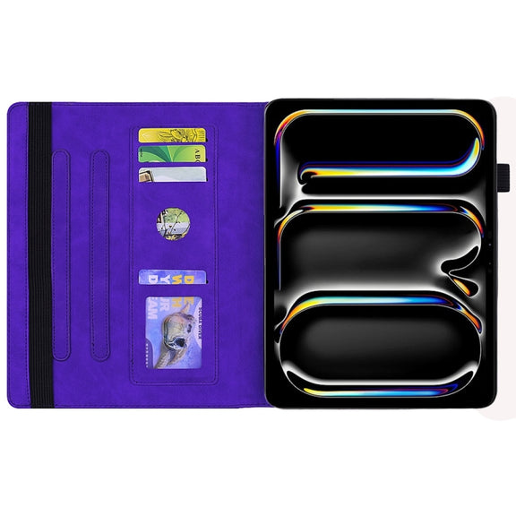 For iPad Pro 13 2024 Calf Texture Embossed Leather Tablet Case(Purple)