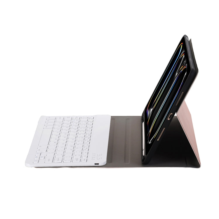 For iPad Pro 11 2024 A13B Lambskin Texture Bluetooth Touch Keyboard Leather Tablet Case with Pen Slot(Rose Gold)