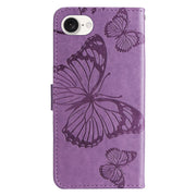 For iPhone 16e 3D Butterfly Embossed Pattern Flip Leather Phone Case(Purple)
