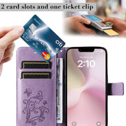 For iPhone 16e 3D Butterfly Embossed Pattern Flip Leather Phone Case(Purple)