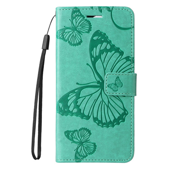 For iPhone 16 Pro Max 3D Butterfly Embossed Pattern Flip Leather Phone Case(Green)